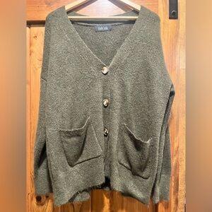 fab'rik Olive Green V-Neck Button Cardigan